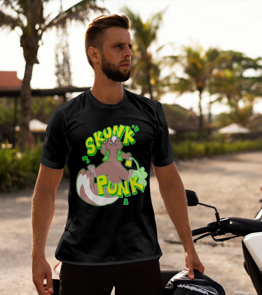 SKUNK PUNK Green Vest Peace Sign Paint Can T-Shirt
