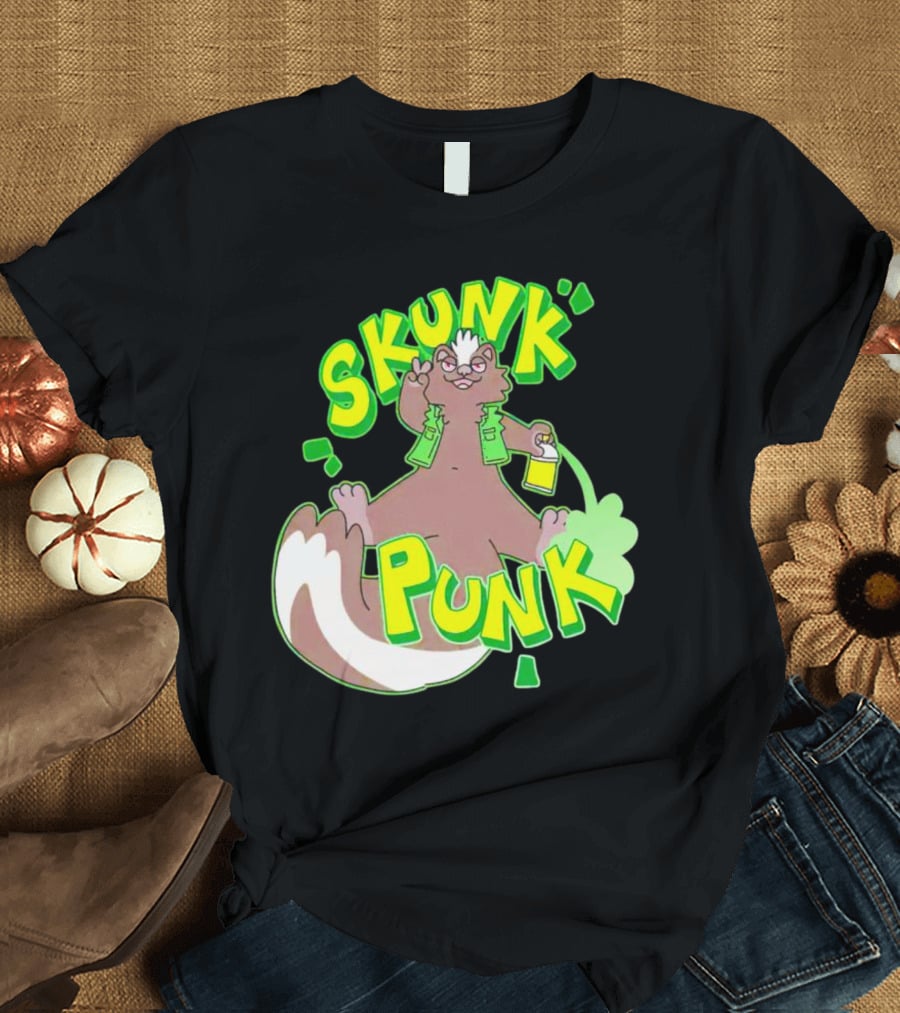 SKUNK PUNK Green Vest Peace Sign Paint Can T-Shirt