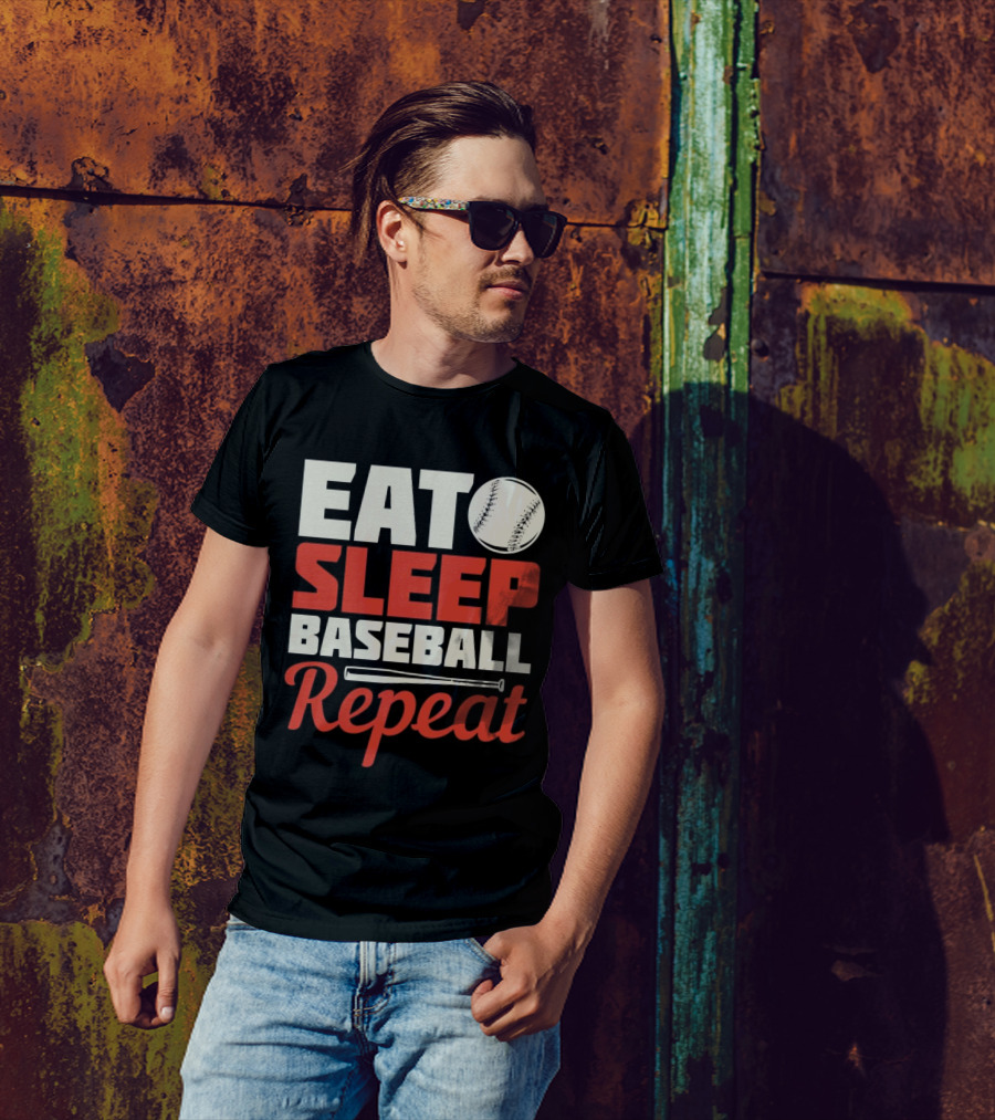 Eat Sleep Baseball Repeat Ball Bat Iconic Sports Cycle T-Shirt
