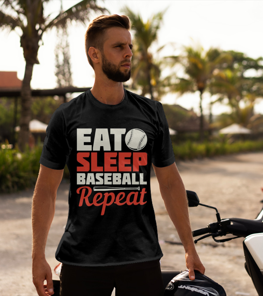 Eat Sleep Baseball Repeat Ball Bat Iconic Sports Cycle T-Shirt