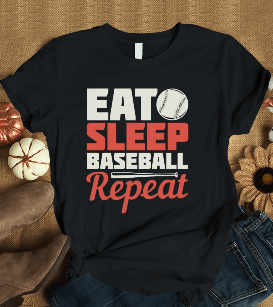Eat Sleep Baseball Repeat Ball Bat Iconic Sports Cycle T-Shirt