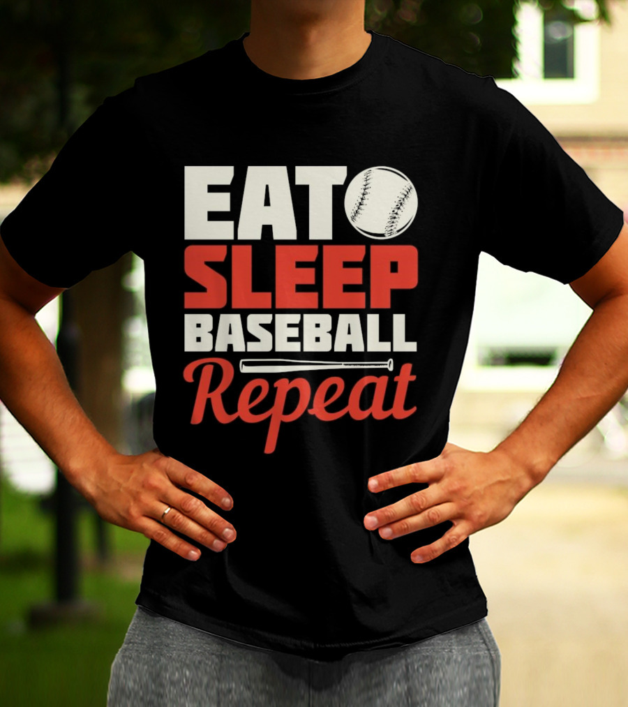 Eat Sleep Baseball Repeat Ball Bat Iconic Sports Cycle T-Shirt