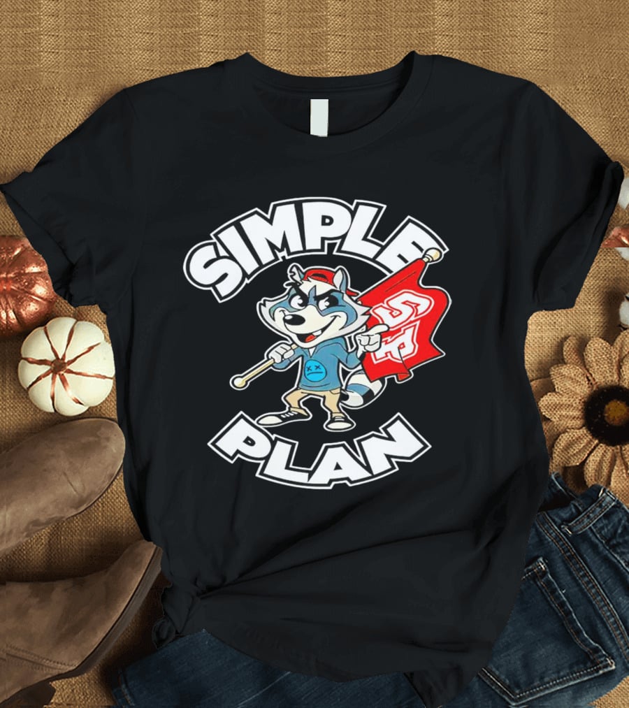 Simple Plan Raccoon Mascot Holding Red Flag T-Shirt