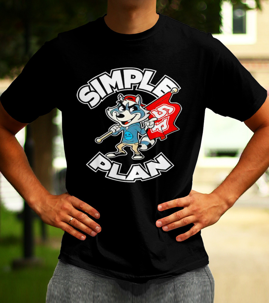 Simple Plan Raccoon Mascot Holding Red Flag T-Shirt
