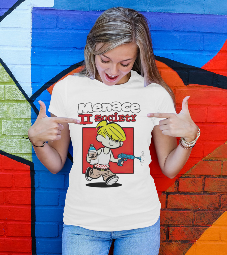 Menace II Society Cartoon Character With Squirt Gun And Milk T-Shirt