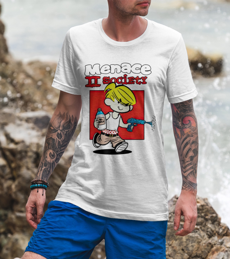 Menace II Society Cartoon Character With Squirt Gun And Milk T-Shirt