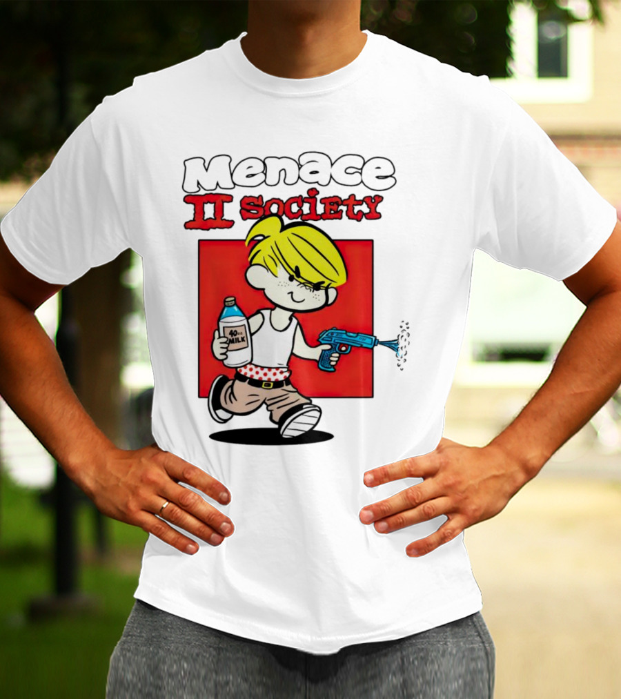 Menace II Society Cartoon Character With Squirt Gun And Milk T-Shirt