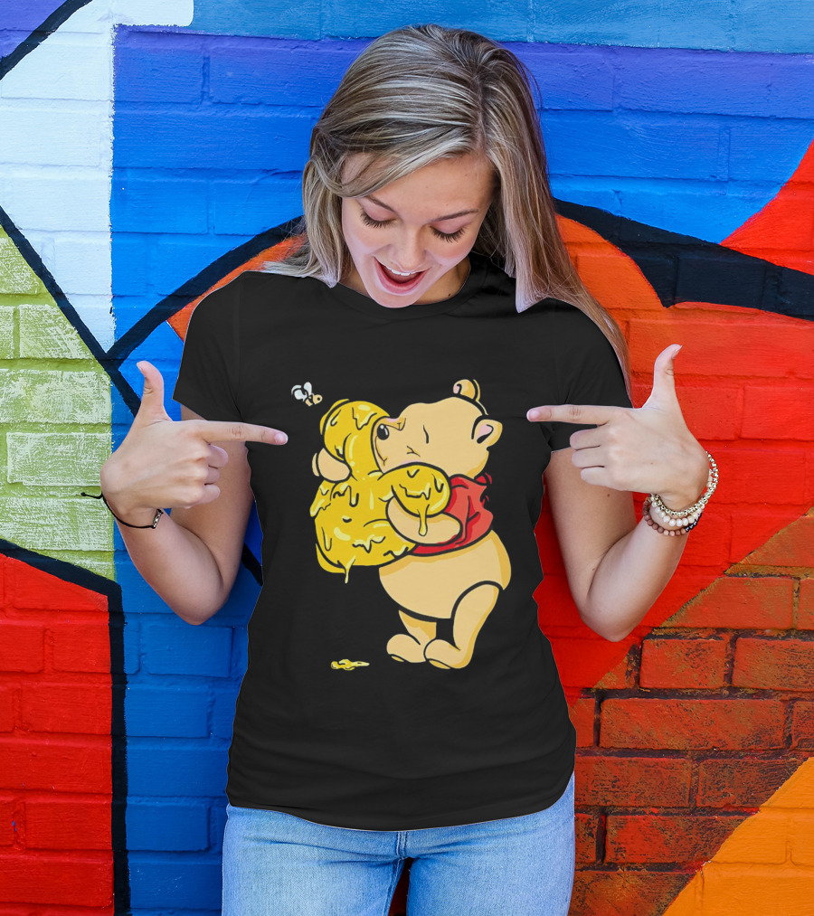 Pooh Bear Hugging Hunny Pot With Bee T-Shirt