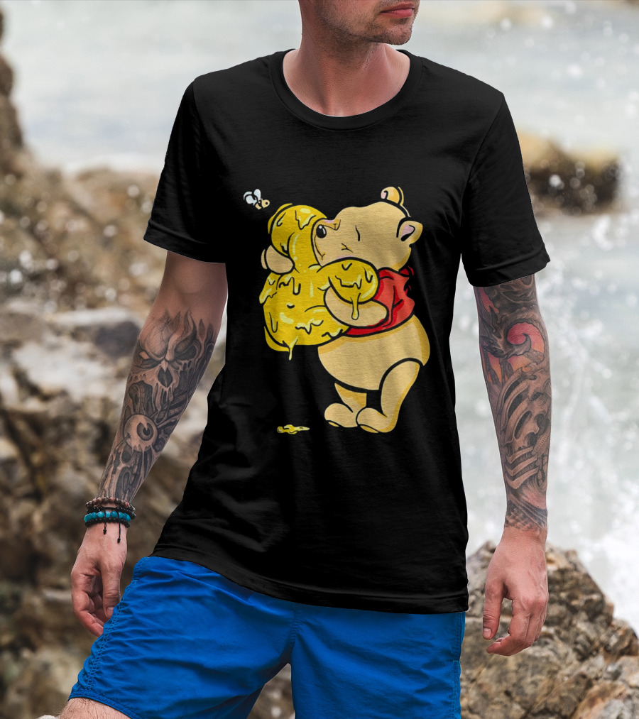 Pooh Bear Hugging Hunny Pot With Bee T-Shirt