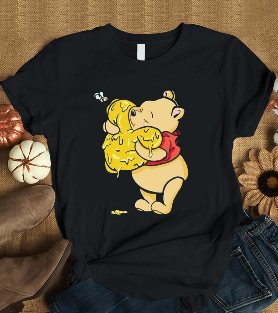 Pooh Bear Hugging Hunny Pot With Bee T-Shirt