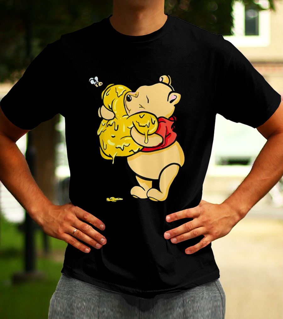 Pooh Bear Hugging Hunny Pot With Bee T-Shirt
