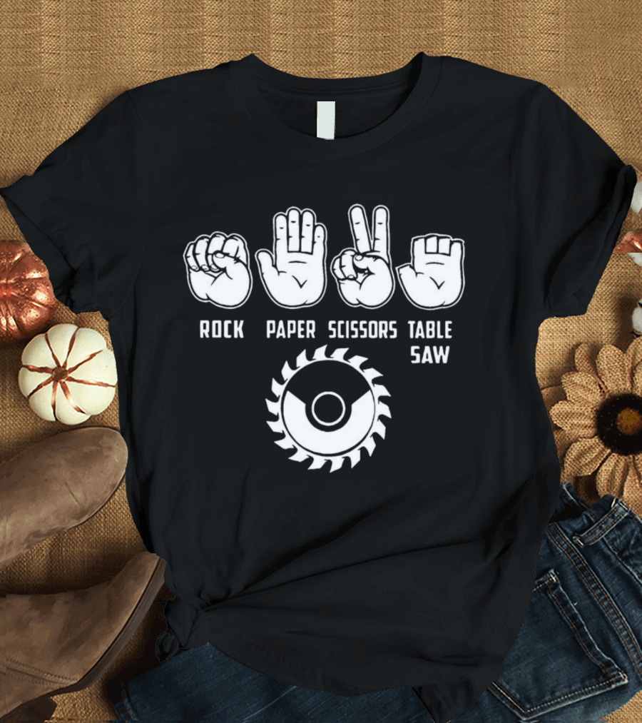Rock Paper Scissors Table Saw Hand Gesture With Circular Blade T-Shirt