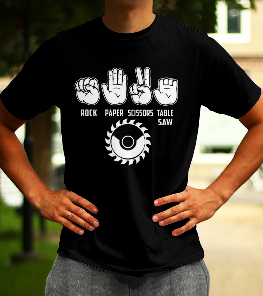 Rock Paper Scissors Table Saw Hand Gesture With Circular Blade T-Shirt