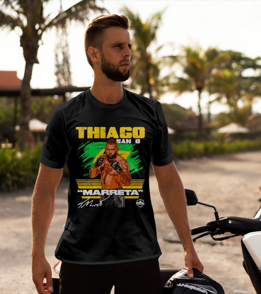 Thiago Santos Marreta PFL Signature MMA Fighter Brazilian Flag Background T-Shirt
