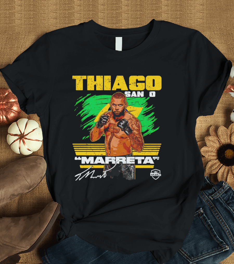 Thiago Santos Marreta PFL Signature MMA Fighter Brazilian Flag Background T-Shirt