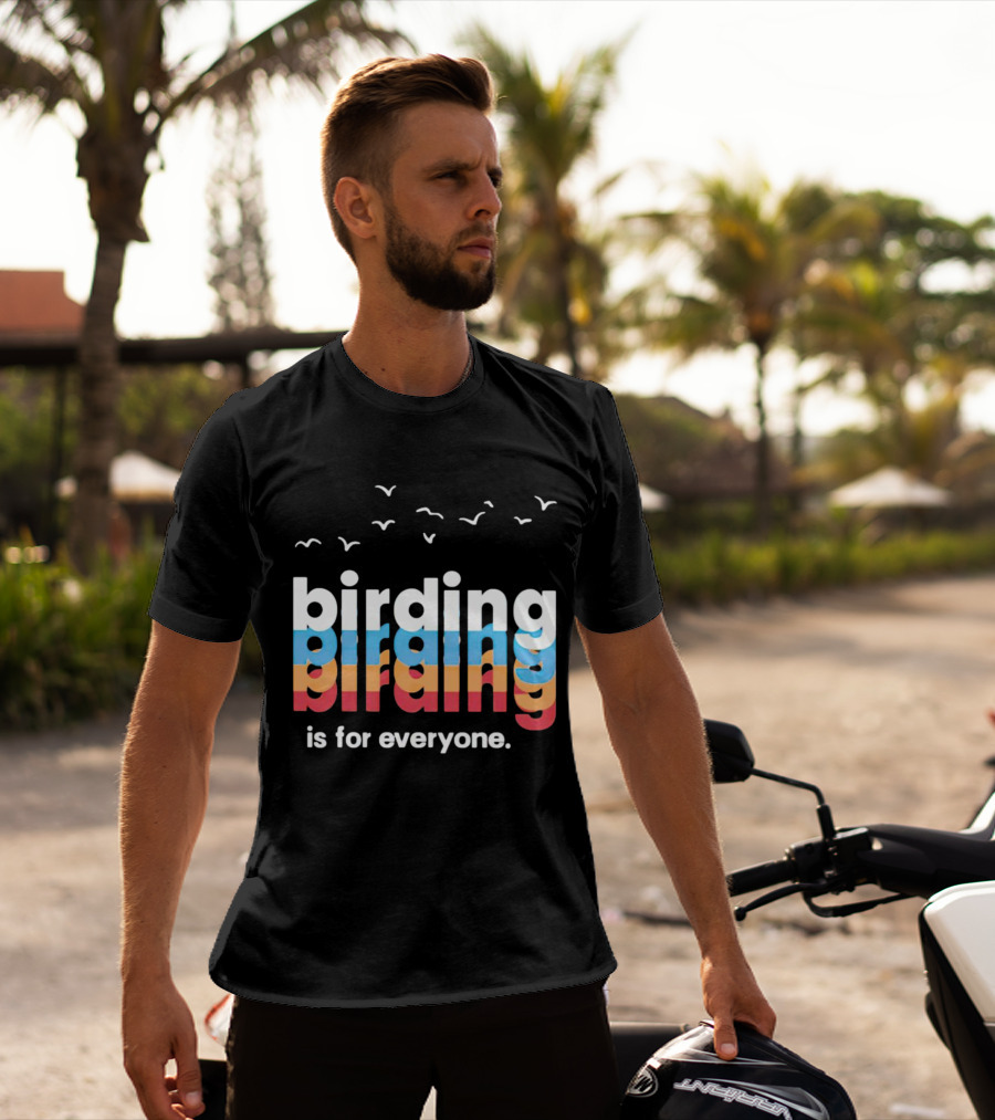 Birding Is For Everyone Vintage Style With Birds Flying Above T-Shirt