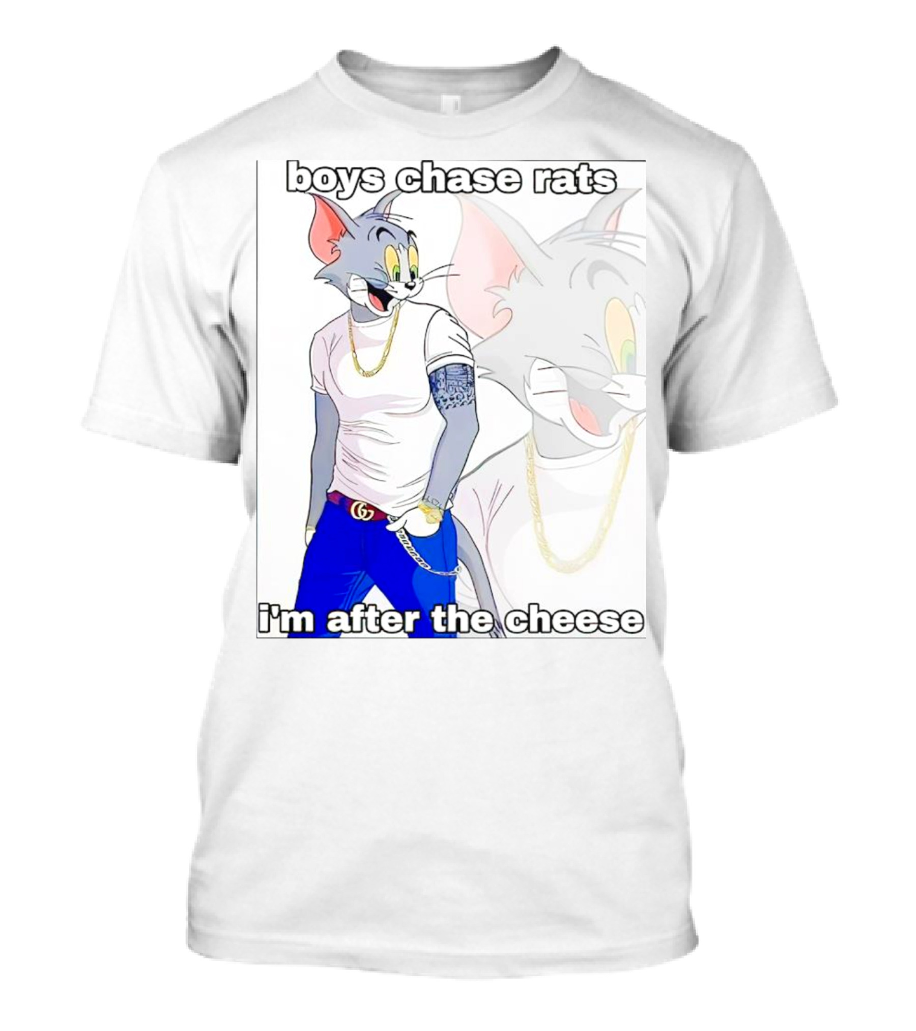 Boys Chase Rats, I'm After The Cheese Cartoon Cat With Gold Chain And Watch T-Shirt