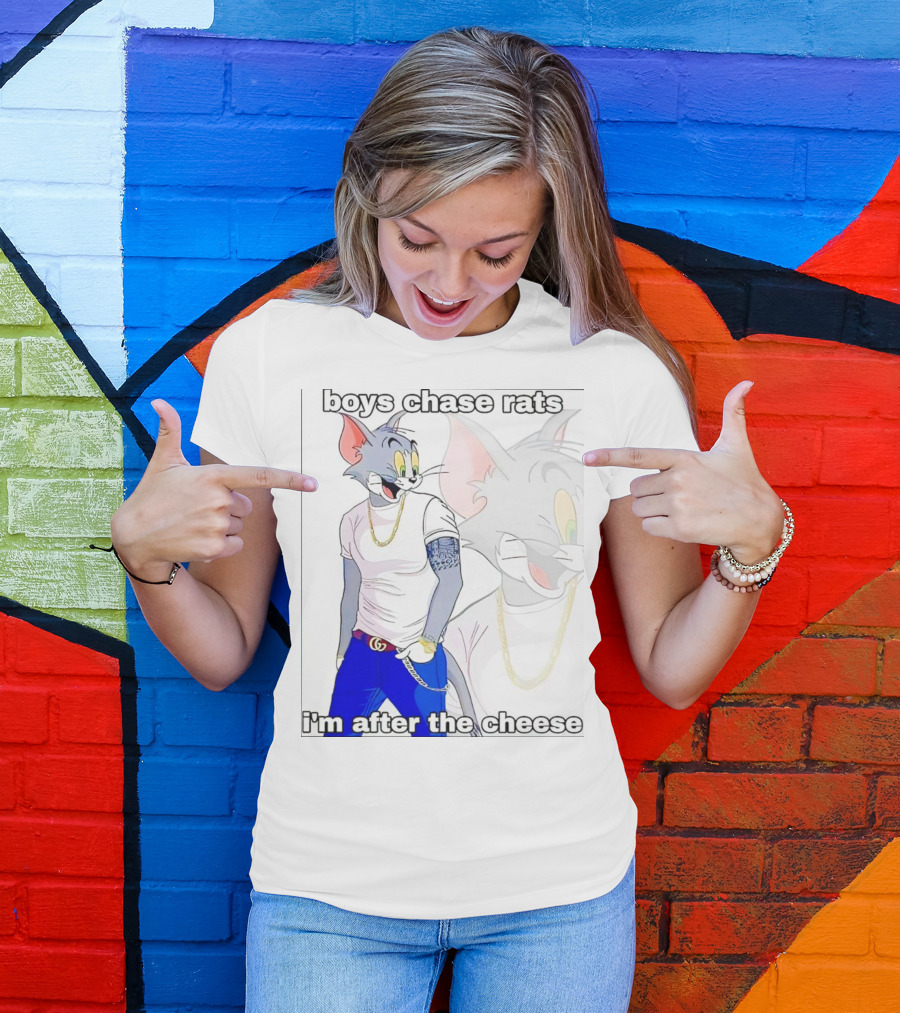 Boys Chase Rats, I'm After The Cheese Cartoon Cat With Gold Chain And Watch T-Shirt