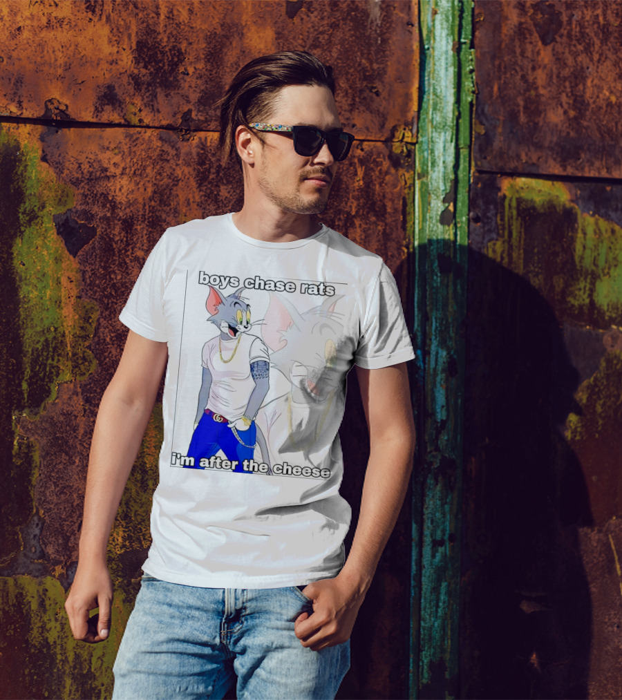 Boys Chase Rats, I'm After The Cheese Cartoon Cat With Gold Chain And Watch T-Shirt
