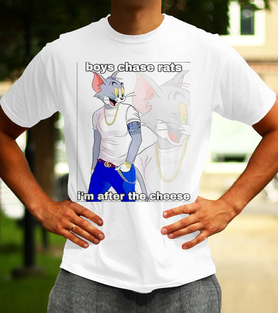 Boys Chase Rats, I'm After The Cheese Cartoon Cat With Gold Chain And Watch T-Shirt
