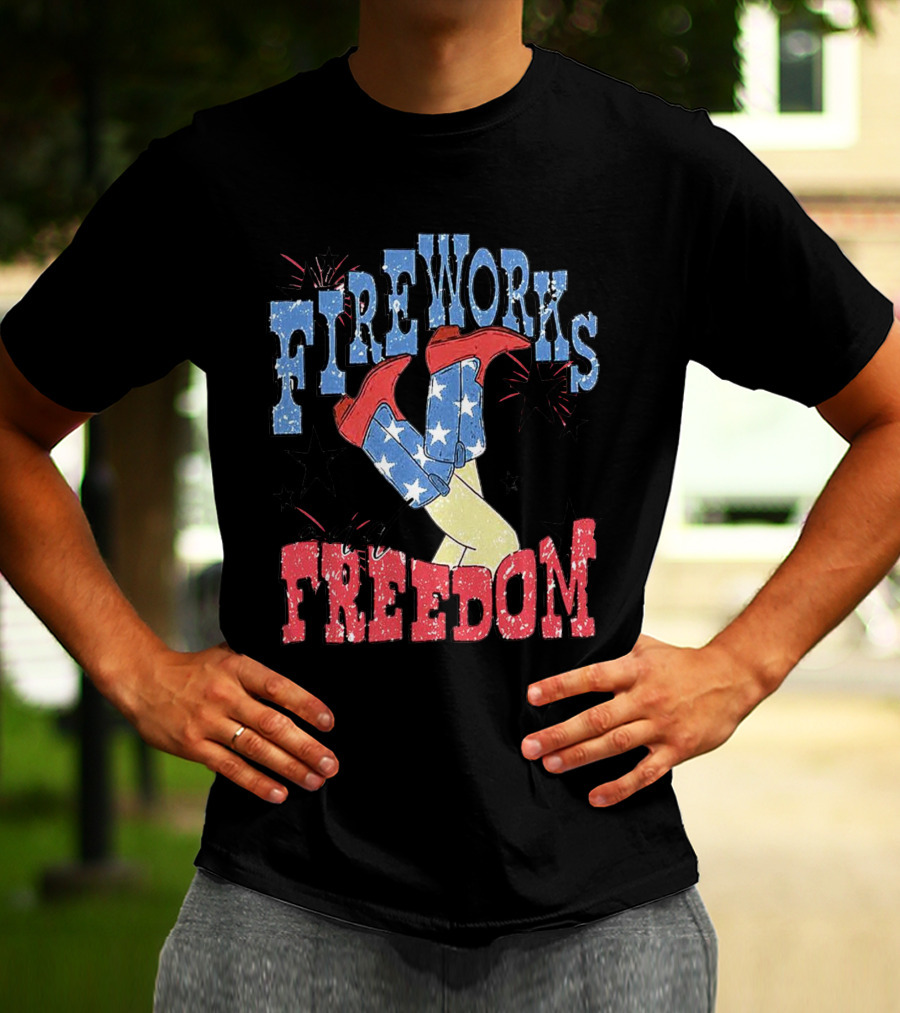 FIREWORKS AND FREEDOM STARS COWGIRL BOOTS T-Shirt