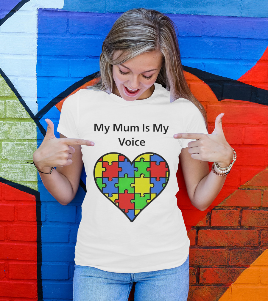 My Mum Is My Voice Heart Puzzle Pieces T-Shirt