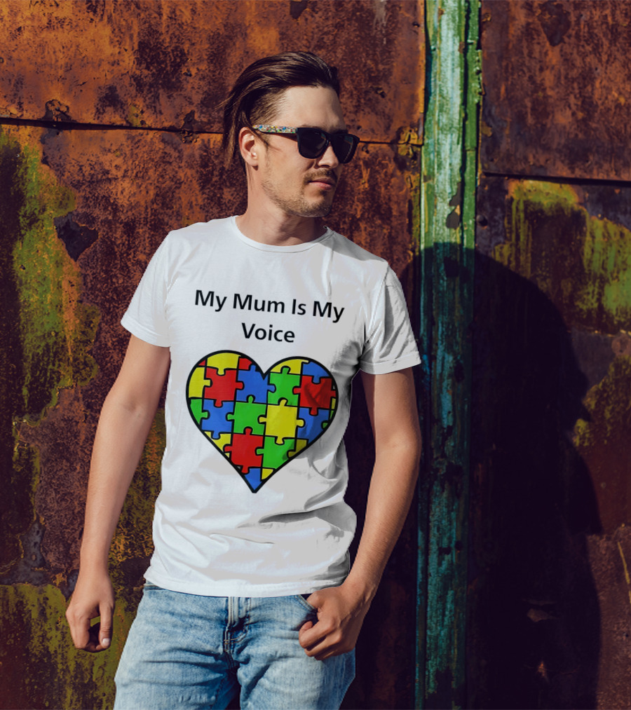 My Mum Is My Voice Heart Puzzle Pieces T-Shirt