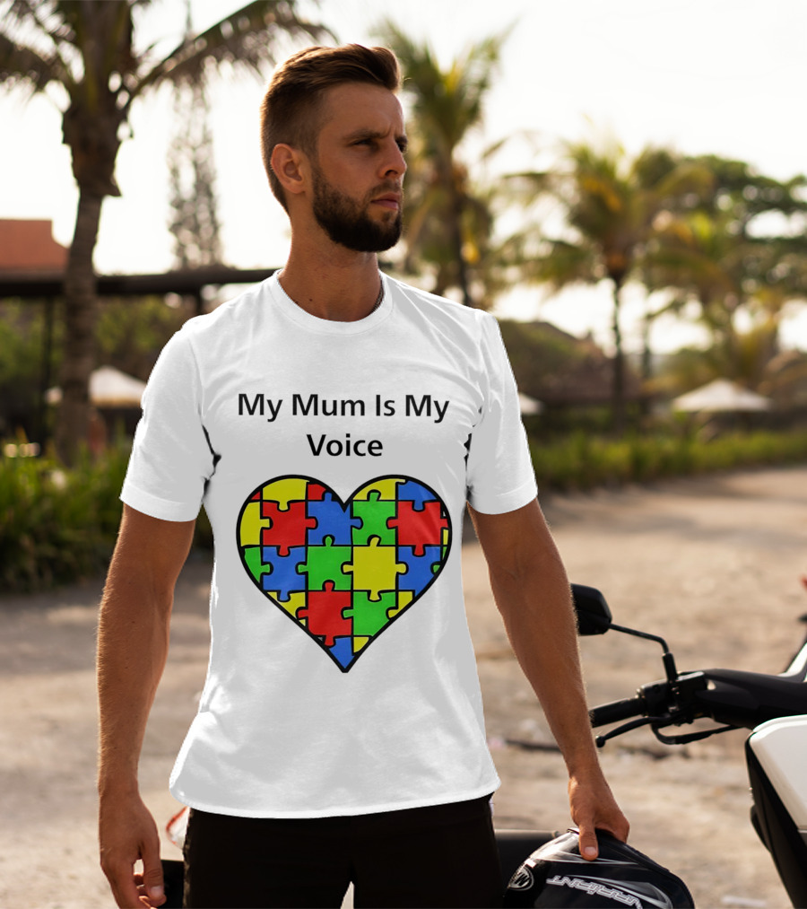 My Mum Is My Voice Heart Puzzle Pieces T-Shirt