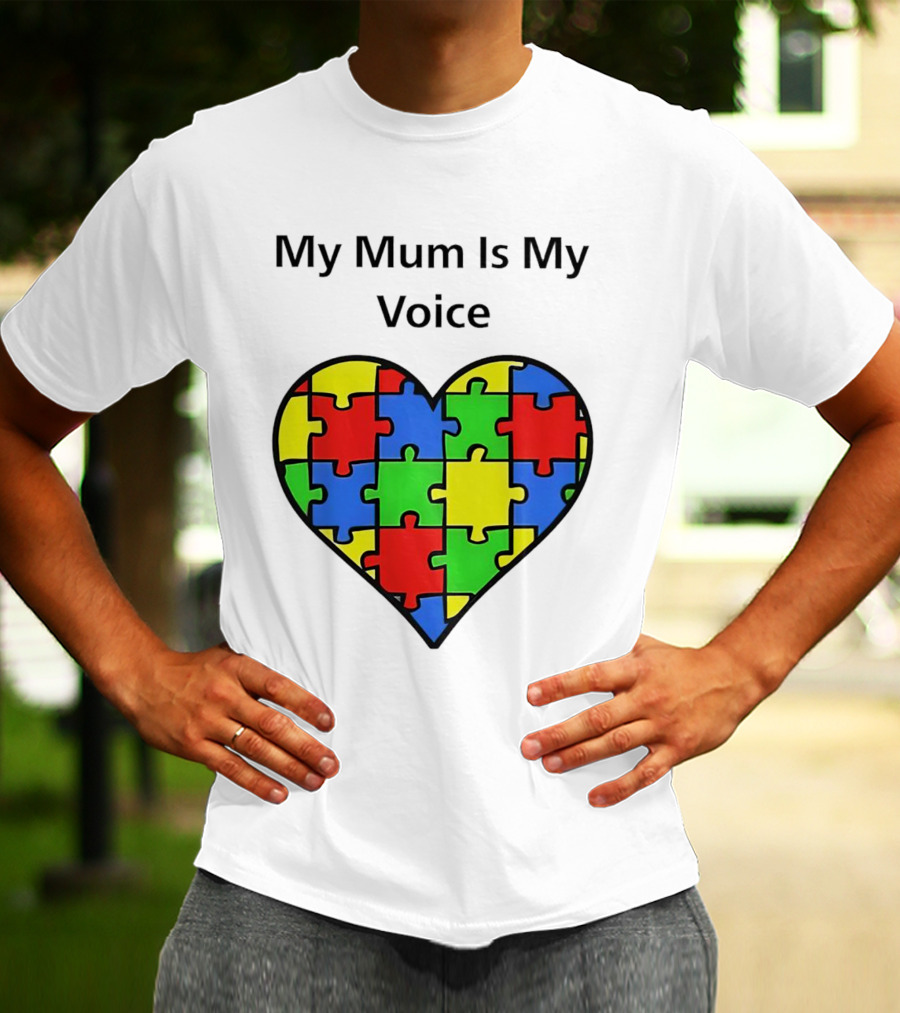 My Mum Is My Voice Heart Puzzle Pieces T-Shirt