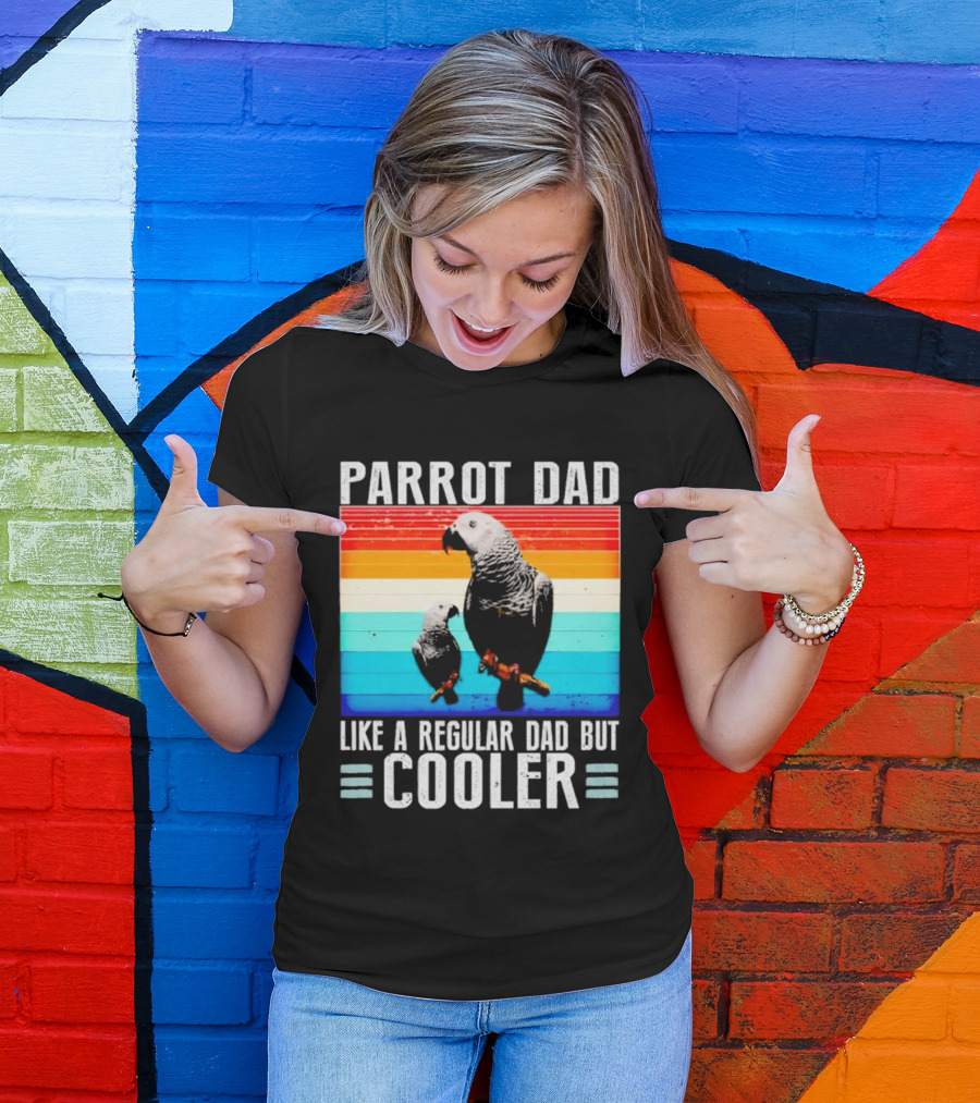 Parrot Dad Like A Regular Dad But Cooler Retro Stripes T-Shirt