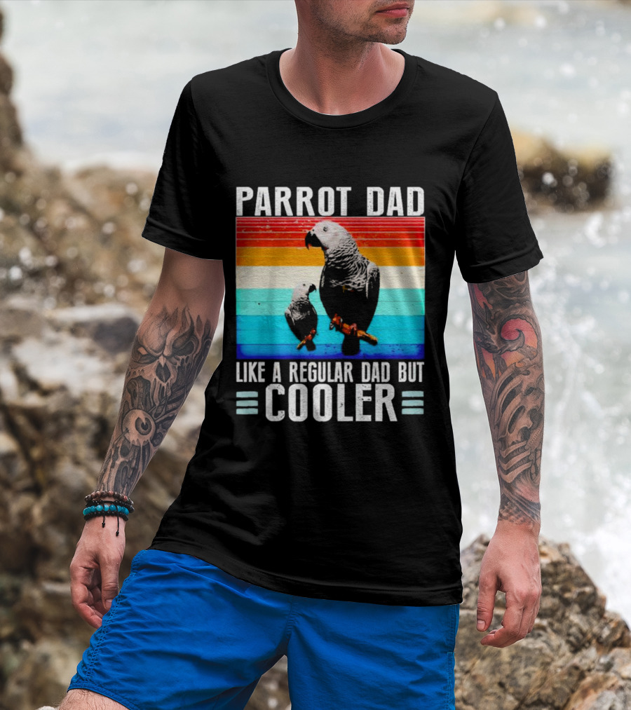 Parrot Dad Like A Regular Dad But Cooler Retro Stripes T-Shirt