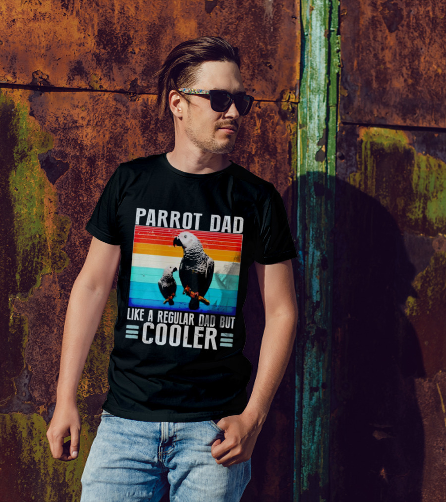 Parrot Dad Like A Regular Dad But Cooler Retro Stripes T-Shirt