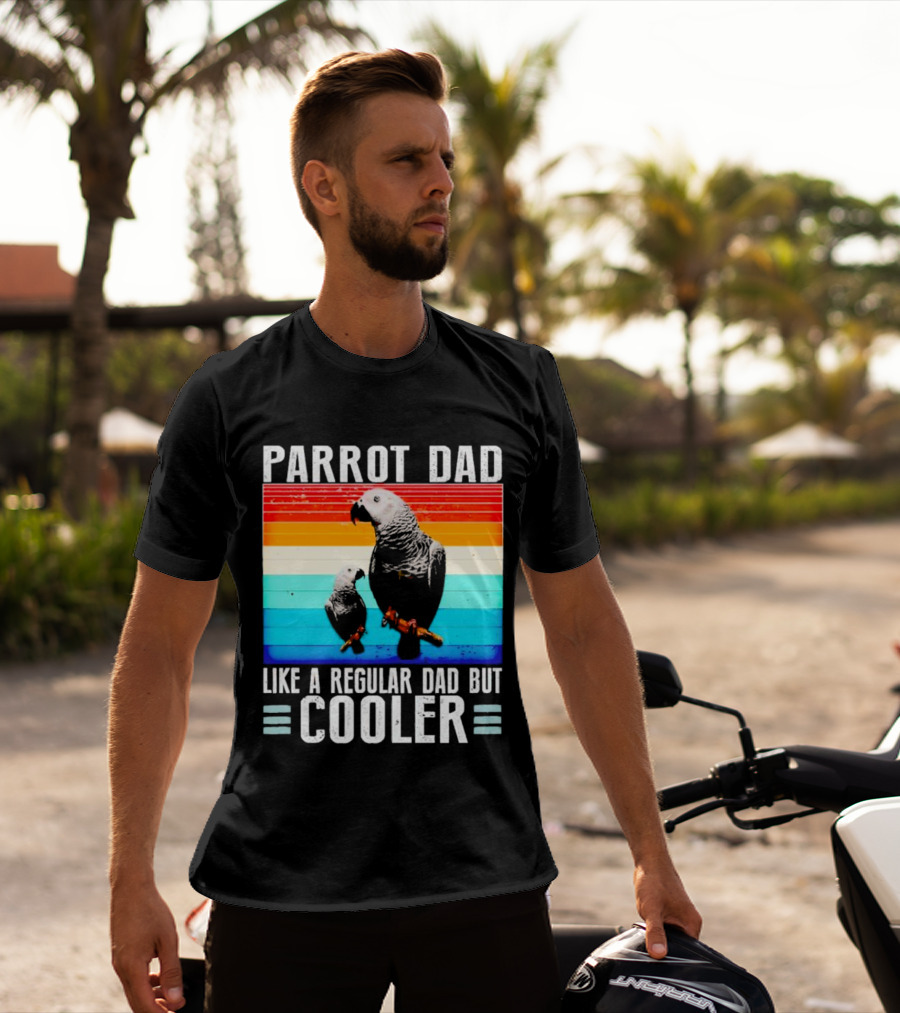 Parrot Dad Like A Regular Dad But Cooler Retro Stripes T-Shirt