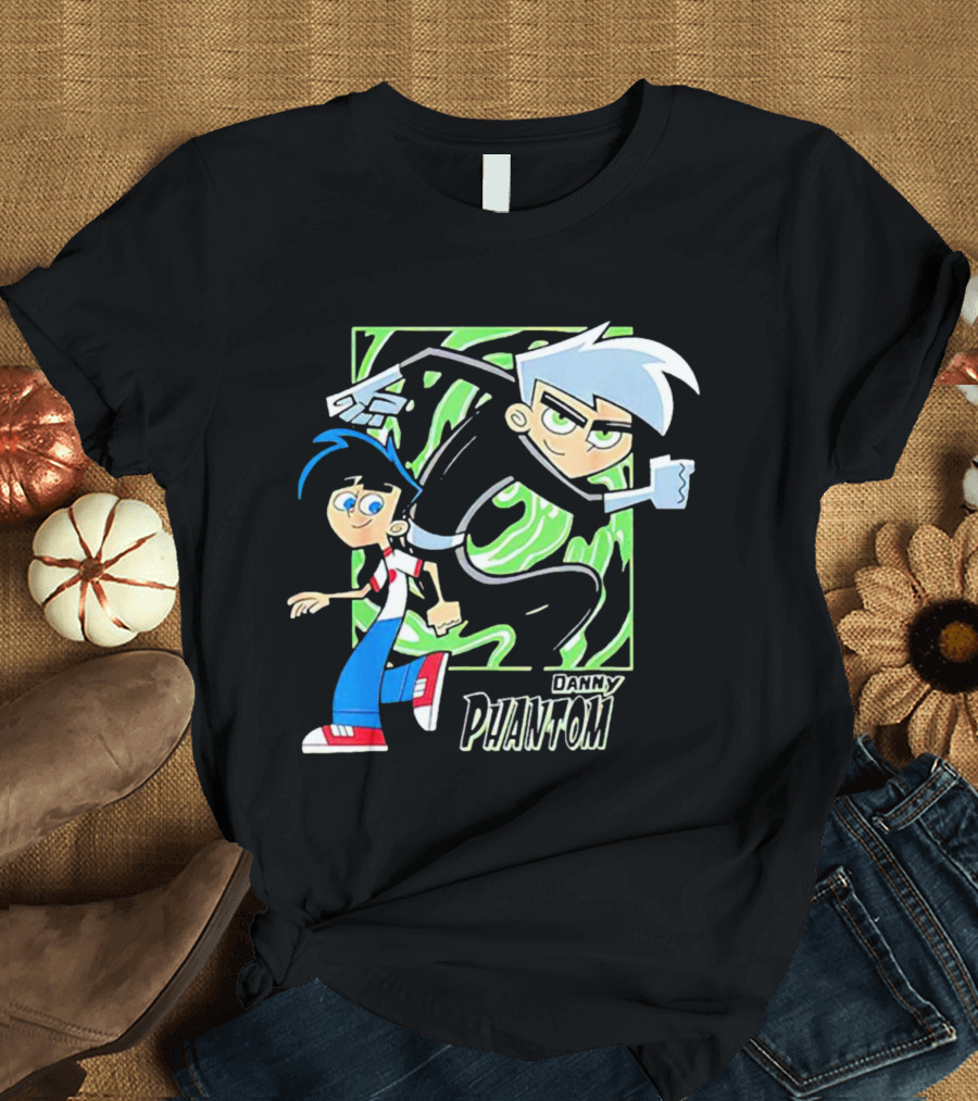 Danny Phantom Cartoon Artwork With Ghostly Green Swirl T-Shirt