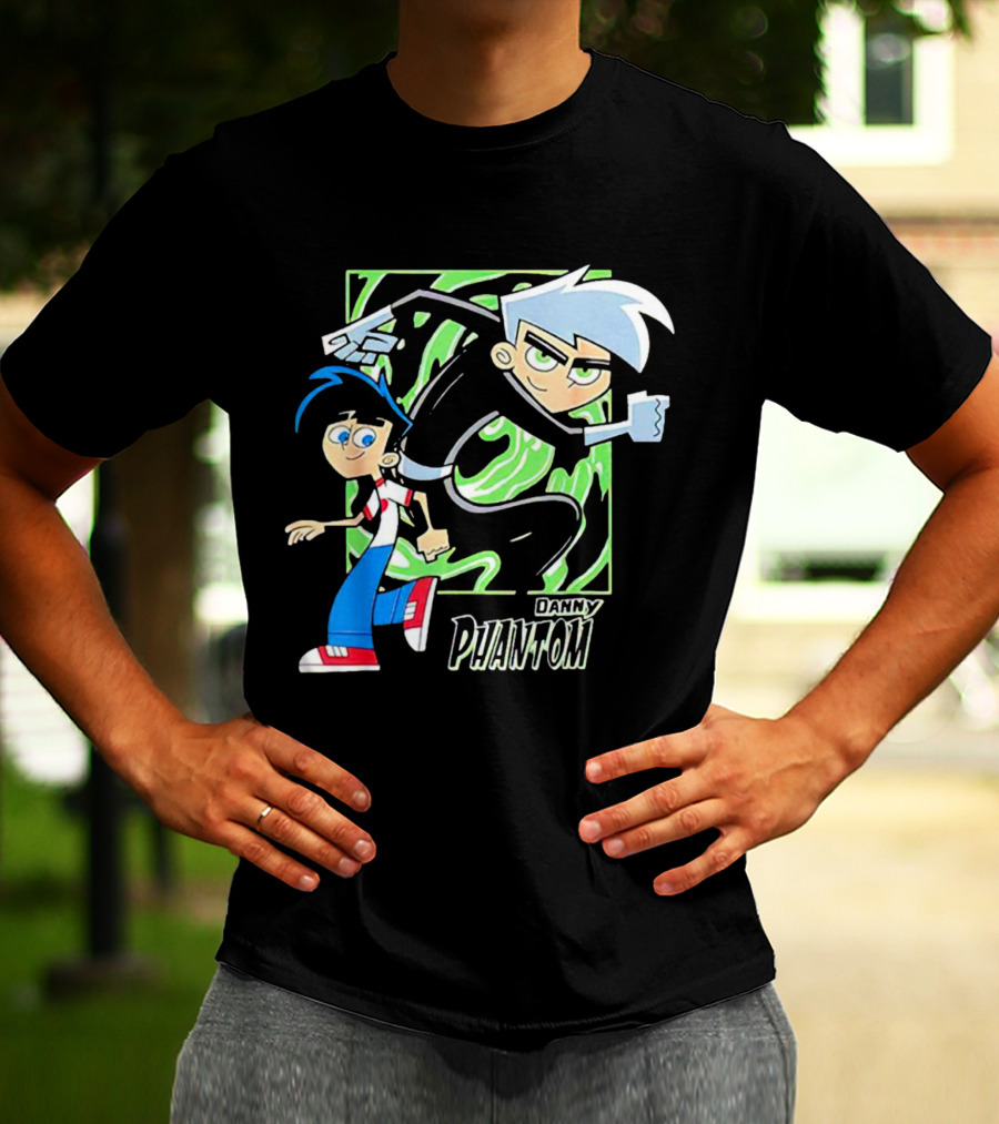 Danny Phantom Cartoon Artwork With Ghostly Green Swirl T-Shirt