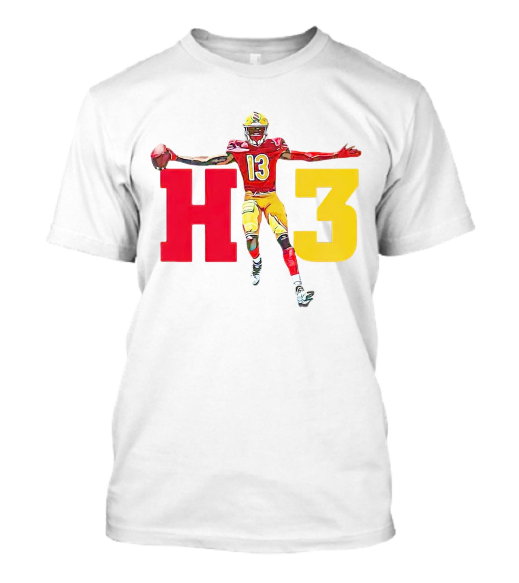 Maurice Alexander HT3 Football Player In Red And Yellow Uniform With Football T-Shirt