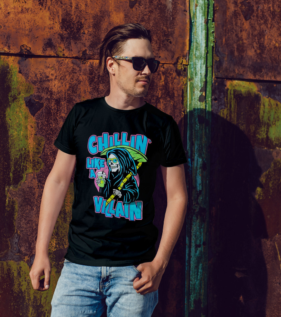 Chillin' Like A Villain Skeleton With Umbrella And Drink T-Shirt