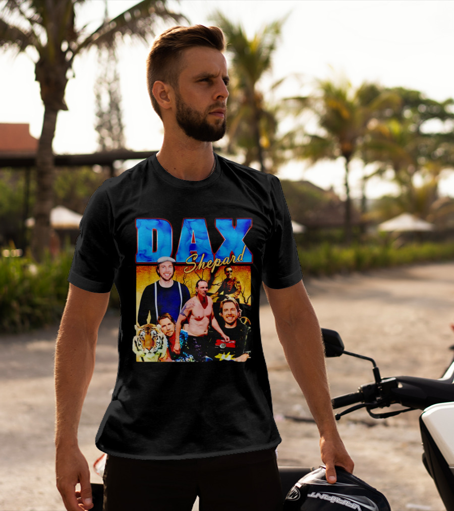 Dax Shepard Vintage Collage With Blue Text And Tiger T-Shirt