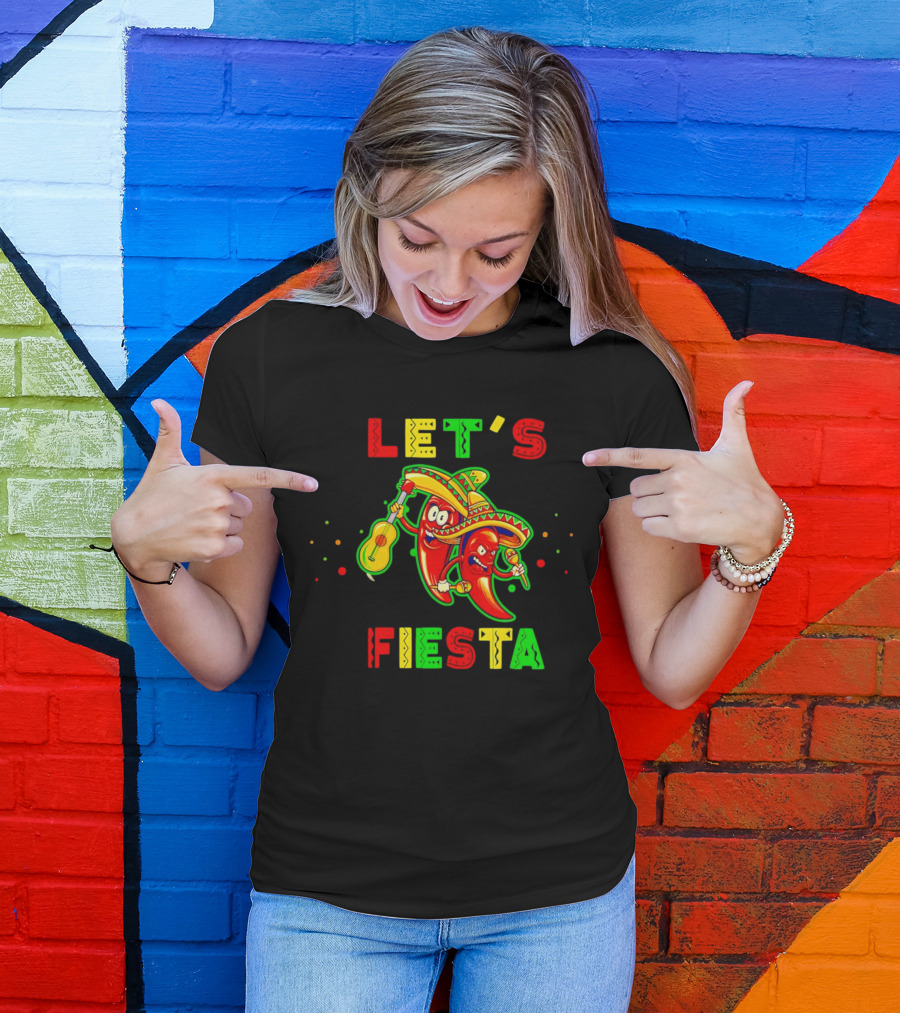 LET’S FIESTA Sombrero Guitar Chilis Cinco De Mayo T-Shirt