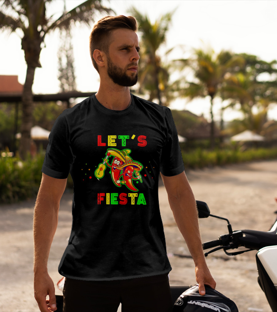 LET’S FIESTA Sombrero Guitar Chilis Cinco De Mayo T-Shirt