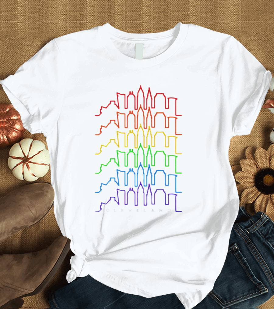 Cleveland Skyline Rainbow Colors T-Shirt