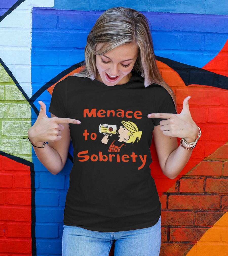Menace To Sobriety Cartoon Character Drinking Beer T-Shirt