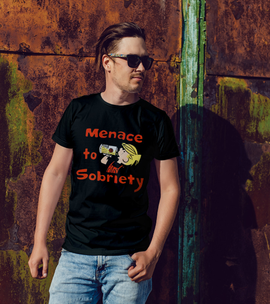 Menace To Sobriety Cartoon Character Drinking Beer T-Shirt