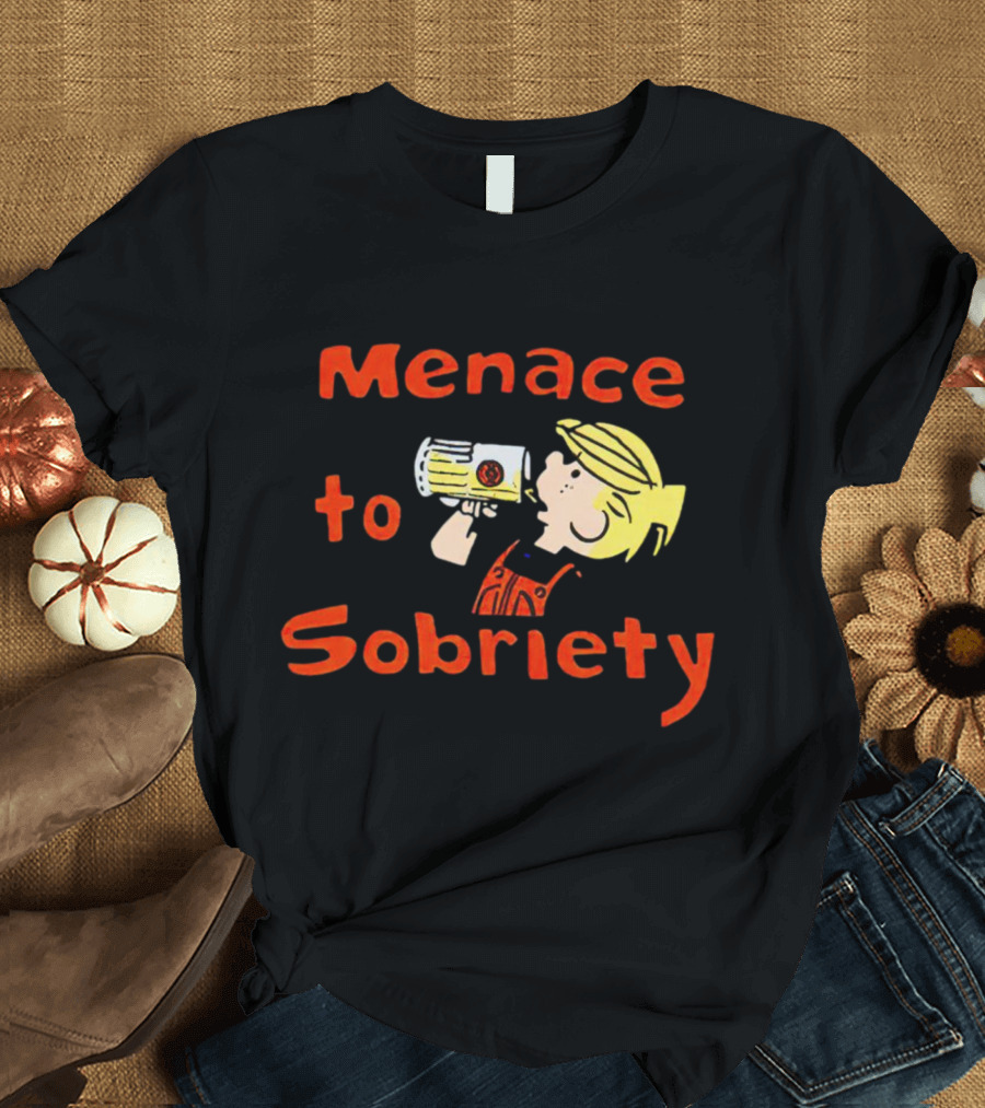 Menace To Sobriety Cartoon Character Drinking Beer T-Shirt