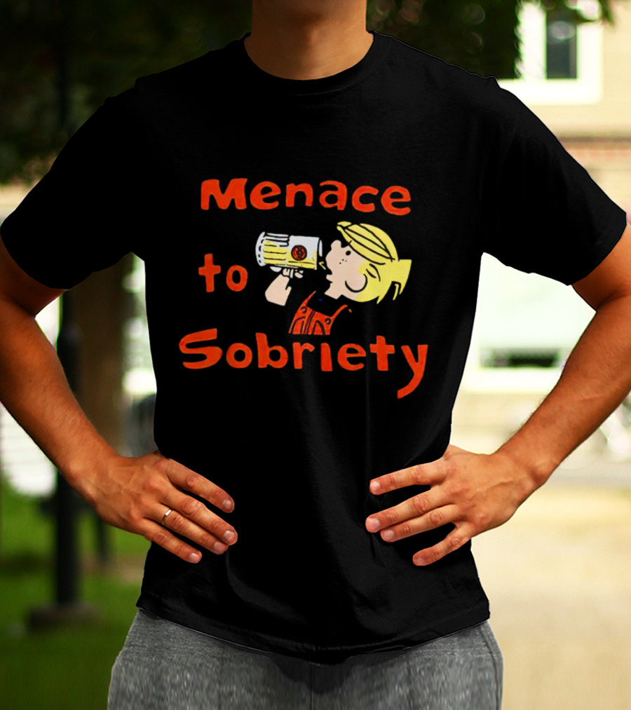 Menace To Sobriety Cartoon Character Drinking Beer T-Shirt