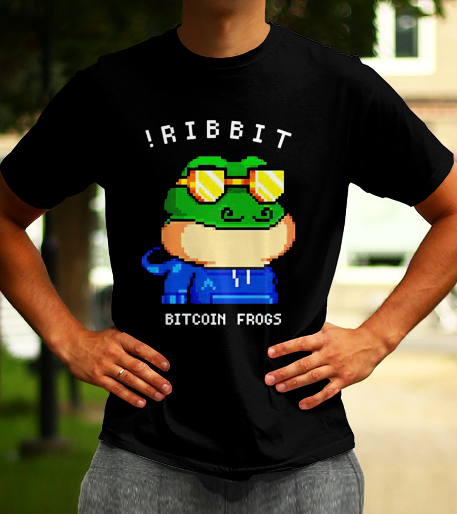 Ribbit Bitcoin Frogs Pixel Art Frog With Sunglasses T-Shirt