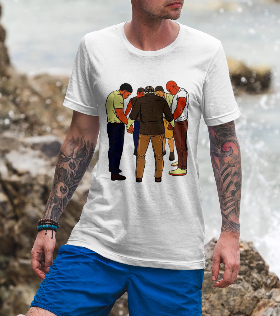 Black Men Praying In Circle Together T-Shirt