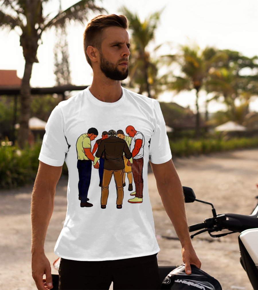 Black Men Praying In Circle Together T-Shirt