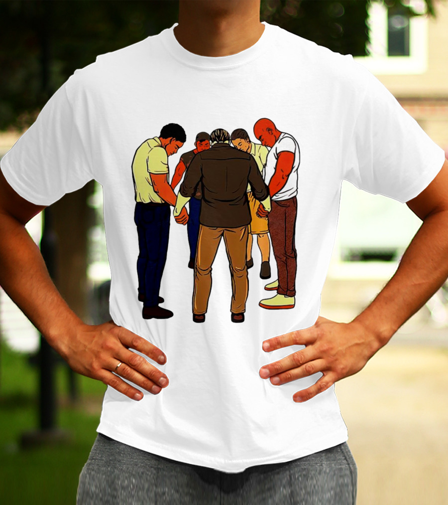 Black Men Praying In Circle Together T-Shirt