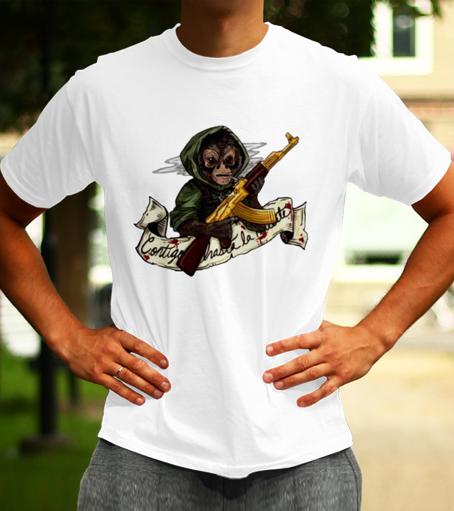 El Changuito Contigo Hasta La Muerte Monkey With AK-47 T-Shirt